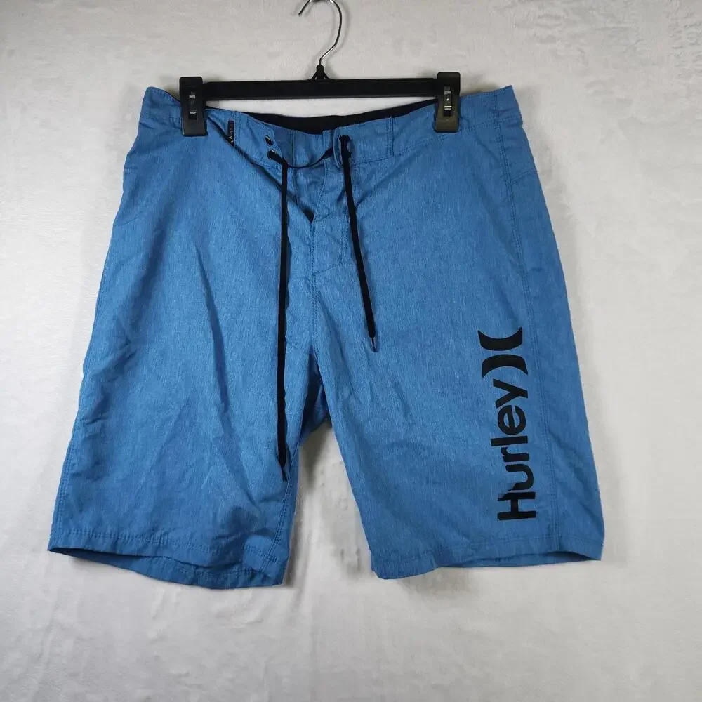 Hurley Mens Board‎ Shorts Sz 30 Blue Swim Trunks Surf Logo Drawstring
